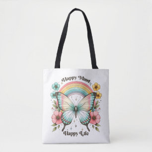 Pastel Hippie "Happy Mind Happy Life" Tote Bag
