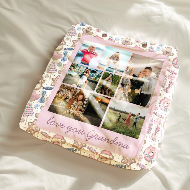 Pastel Holiday Sweets Grandma Multiple Photos Fleece Blanket (Creator Uploaded)