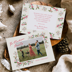 Pastel Holly Christmas Holiday Greeting Photo Card