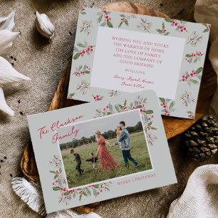 Pastel Holly Christmas Holiday Greeting Photo Card