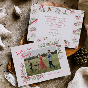 Pastel Holly Christmas Holiday Greeting Photo Card