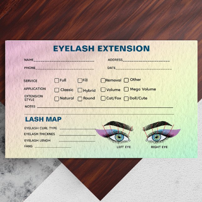 Pastel Holographic Eyelash Extension Record Map Business Card (Pastel Holographic Eyelash Extension Record Map Business Card)