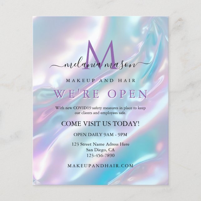 Pastel Holographic Makeup Artist Grand Opening Flyer (Front)