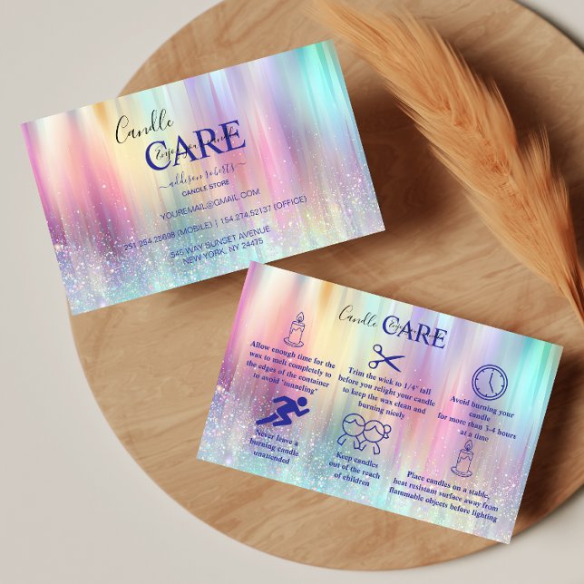 Pastel Holographic Modern Candle Care Business Card (Creator Uploaded)