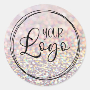 Pastel Holographic Peach Glitter Blur Logo Classic Round Sticker