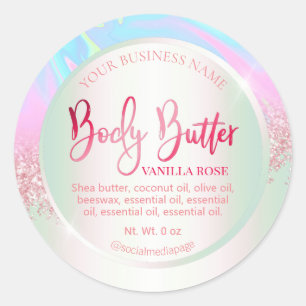 Pastel Holographic Pink Glitter Body Butter Labels