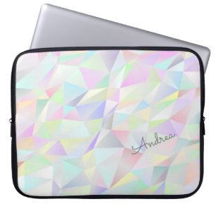 Pastel Holographic Polygons with Custom Name Laptop Sleeve