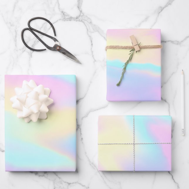 Pastel Holographic Rainbow Wrapping Paper Sheets (Front)