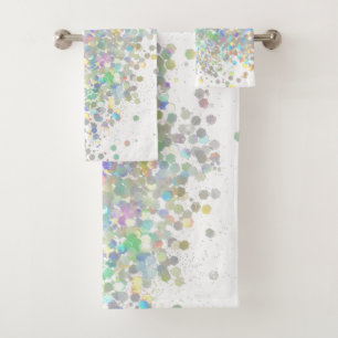 PASTEL HOLOGRAPHIC SPOT WHITE  BATHROOM TOWEL SET