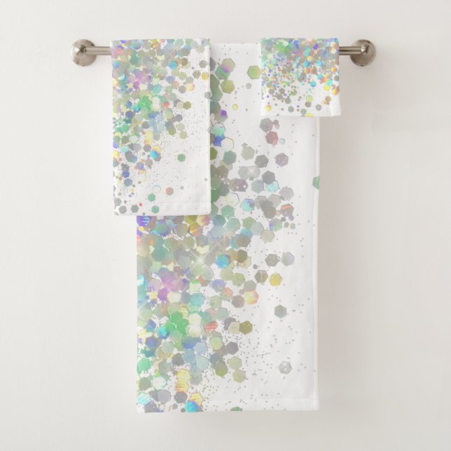 PASTEL HOLOGRAPHIC SPOT WHITE  BATHROOM TOWEL SET (Insitu)
