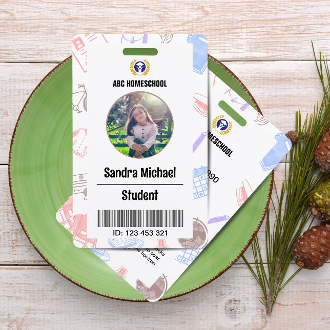 Pastel Homeschool Student ID Card with Photo & Bar ID Badge (Pastel Homeschool Student ID Card with Photo & Barcode)