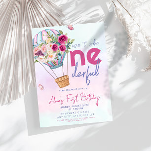 Pastel Hot Air Ballon Onederful 1st Birthday Invitation