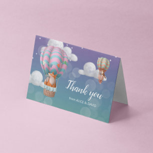 Pastel Hot Air Balloon Animals Thank You Card