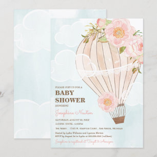 Pastel Hot Air Balloon Girl Baby Shower Invitation