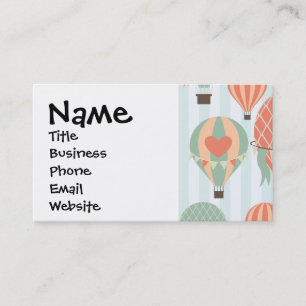 Pastel Hot Air Balloons Rising on Blue Striped Pat Business Card
