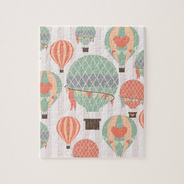 Pastel Hot Air Balloons Rising Pink Striped Sky Jigsaw Puzzle (Vertical)
