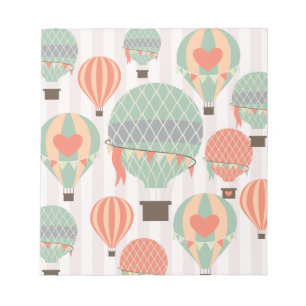 Pastel Hot Air Balloons Rising Pink Striped Sky Notepad