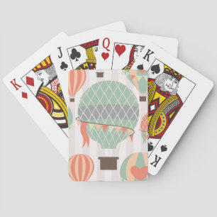 Pastel Hot Air Balloons Rising Pink Striped Sky Playing Cards