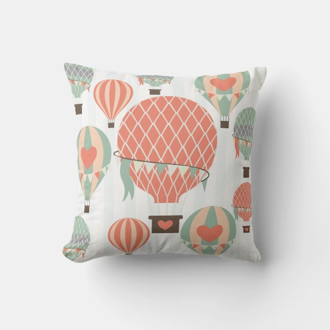 Pastel Hot Air Balloons Rising Stripes Pillow (Front)