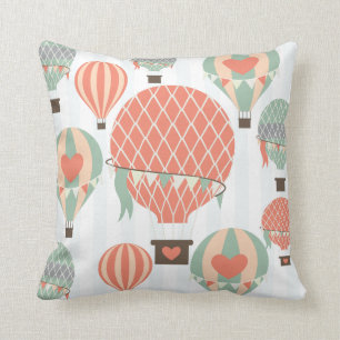 Pastel Hot Air Balloons Rising Stripes Pillow