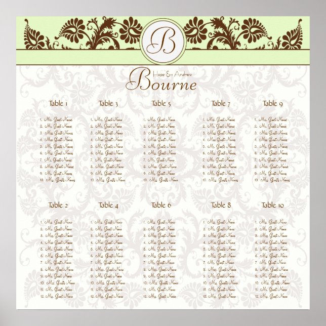 Pastel Hues Victorian Floral Damask Seating Chart (Front)