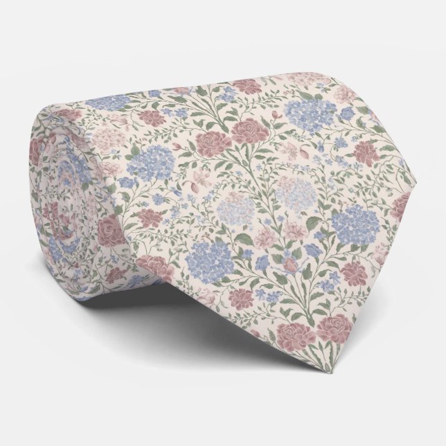 Pastel Hydrangea and Rose Tie (Rolled)