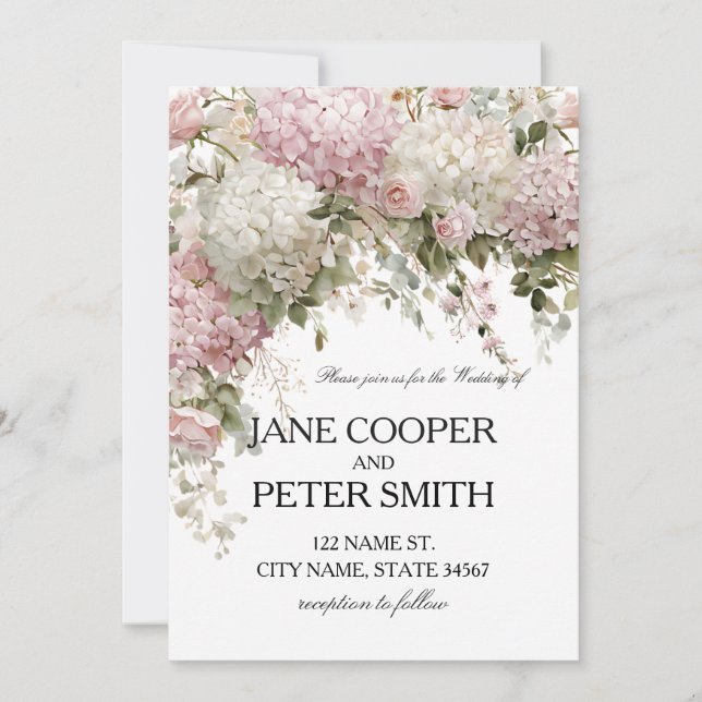 Pastel hydrangeas and roses Budget Wedding Invita Invitation (Front)