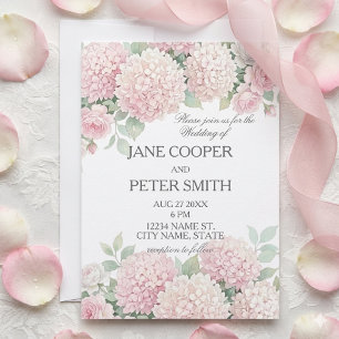 Pastel hydrangeas and roses budget Wedding  Invitation