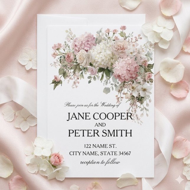 Pastel hydrangeas and roses Budget Wedding Invitation (Creator Uploaded)