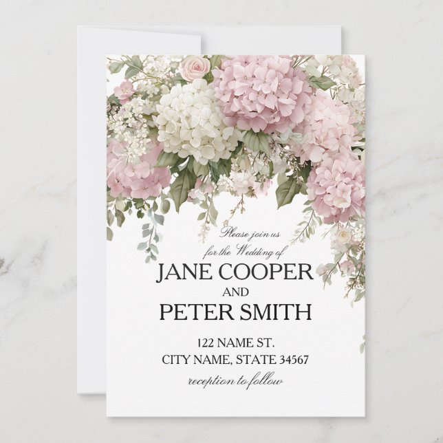 Pastel hydrangeas and roses Budget Wedding Invitation (Front)