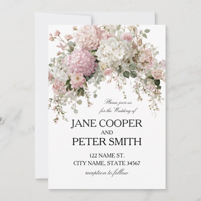 Pastel hydrangeas and roses Budget Wedding  Invitation (Front)
