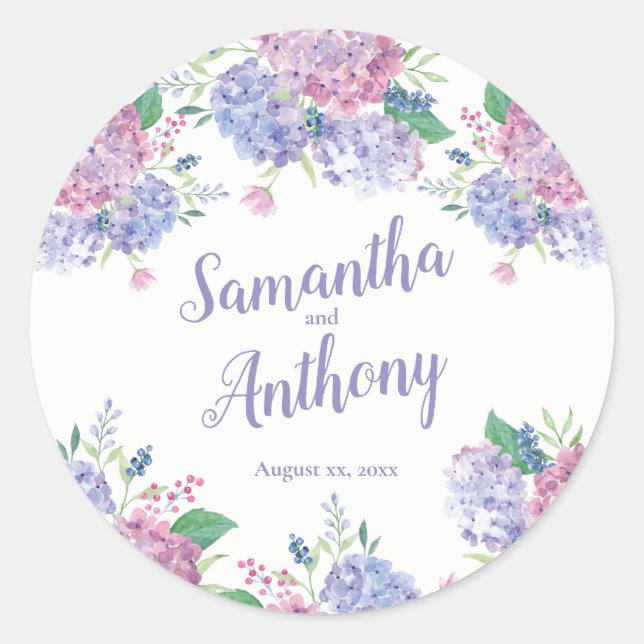 Pastel Hydrangeas - Floral Wedding Classic Round Sticker (Front)