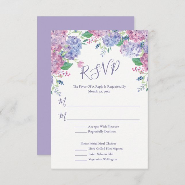 Pastel Hydrangeas, Floral Wedding RSVP Card (Front/Back)