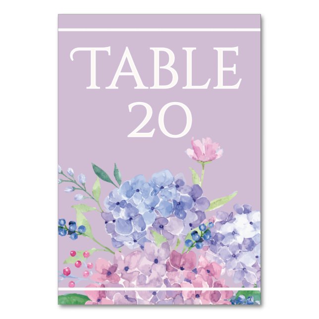 Pastel Hydrangeas - Vertical 3.5" x 5" Tablecard Table Number (Front)