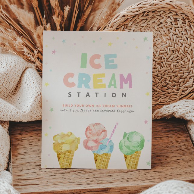 Pastel Ice Cream Birthday Ice Cream Station Sign (Creator Uploaded)