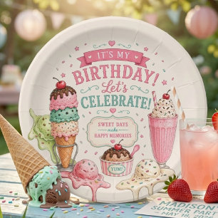 Pastel Ice Cream Birthday Party  Paper Plate