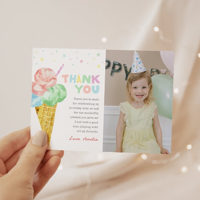 Pastel Ice Cream Birthday Photo Thank You Card (Creator Uploaded)