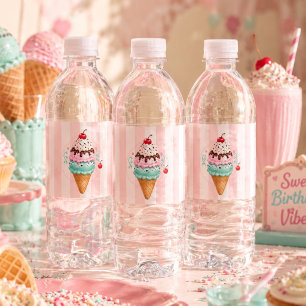 Pastel Ice Cream Birthday Sweet Water Bottle Label