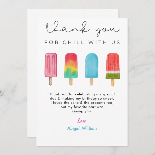 Pastel Ice Cream Birthday Thank You cards  (Front/Back)