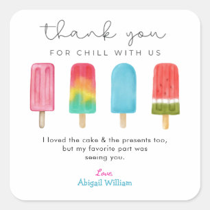 Pastel Ice Cream Birthday Thank You cards Square Sticker