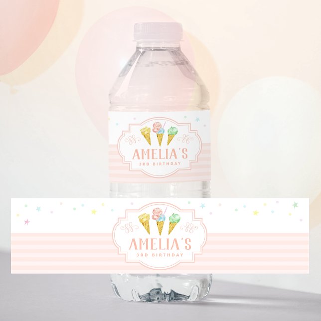 Pastel Ice Cream Birthday Water Bottle Label (Creator Uploaded)