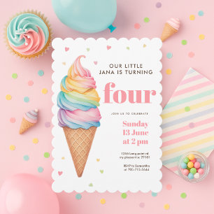Pastel Ice Cream Cone Birthday   Girl’s  Sweet  Invitation