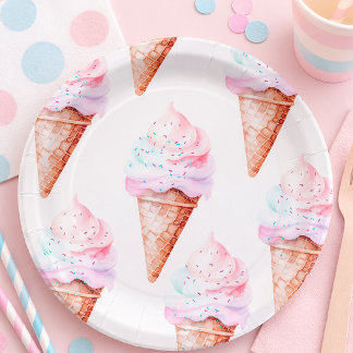 Pastel Ice Cream Cone Party Plates | Sweet Birthda