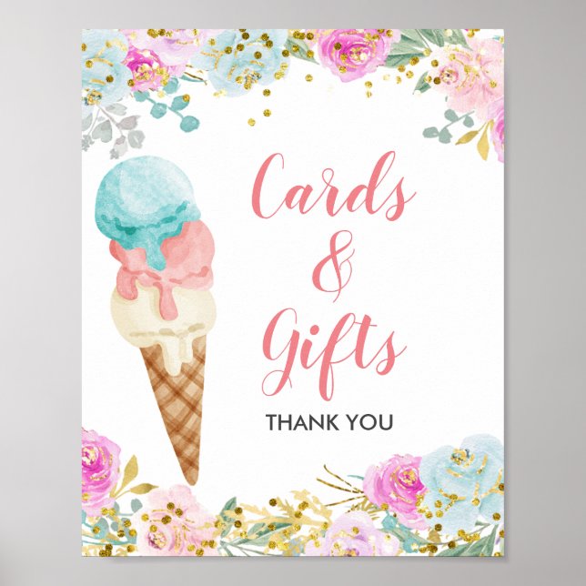 Pastel Ice cream floral Cards & Gifts Sign (Front)
