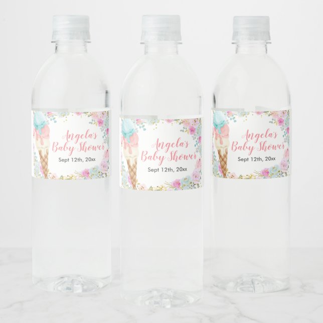Pastel Ice cream Floral Water Bottle Label (Bottles)