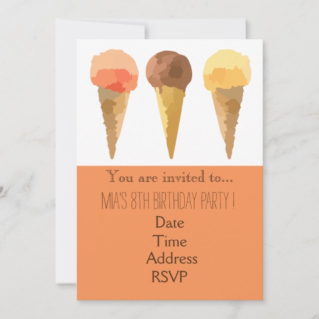 Pastel ice-cream girl's birthday party invitation (Front)