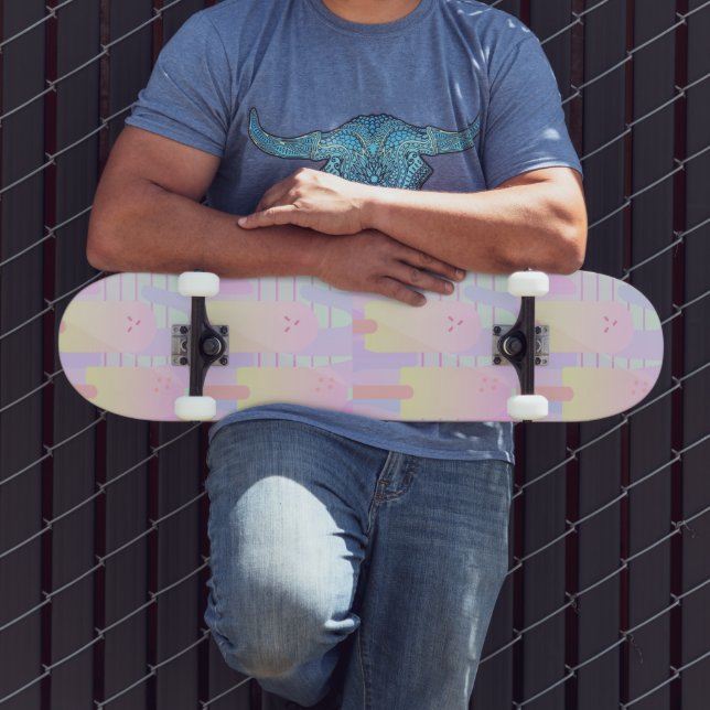 Pastel Ice Cream Pop Pattern Name Skateboard (Outdoor 3)
