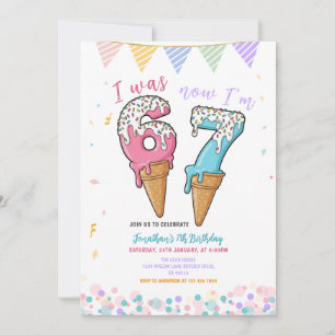 Pastel Ice Cream Six Seven Birthday Party Glitter Invitation