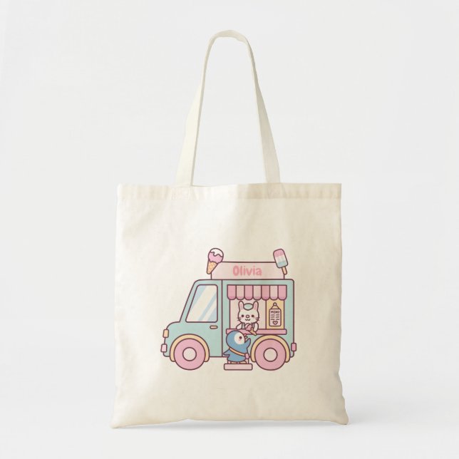 Pastel Ice Cream Truck Bunny And Penguin tote bag (Front)