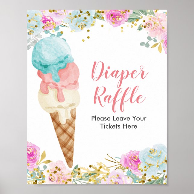 Pastel ice cream Watercolor Diaper Raffle Poster (Front)